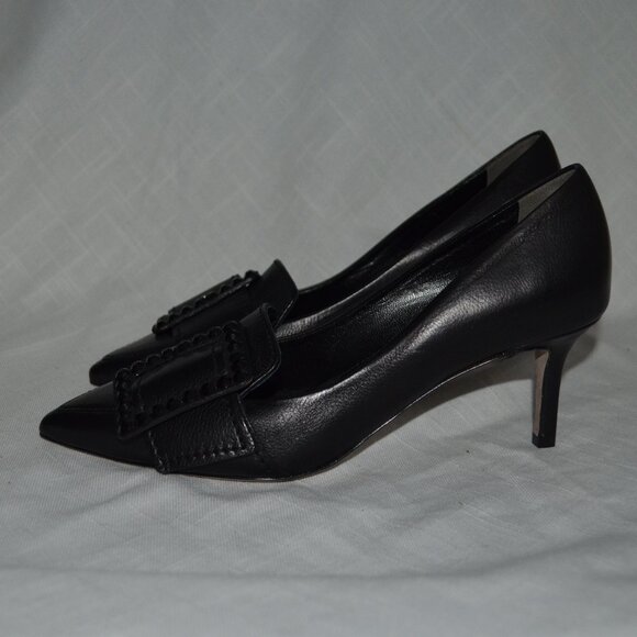 Sz 6.5 Kennel Schmenger Black Leather Buckle Detail Pumps Heels - Picture 1 of 8
